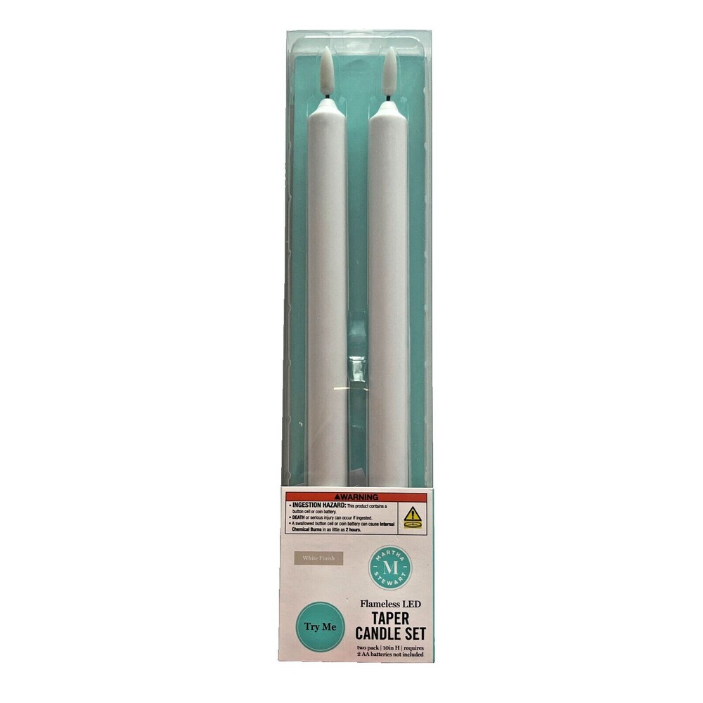 Martha Stewart Flameless LED Taper Candles White 10" Battery Operated Set of 2